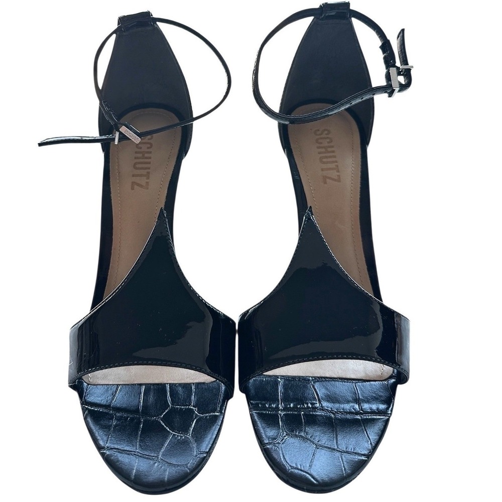Schutz Black Strappy Heels Open Toe Ankle Strap Stiletto Sandals 7B Prom‎